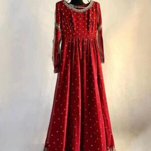 Elegantly Hand Embroidered Red Chiffon